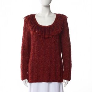 St. John Red Orange MultiTone Fringe Sweater